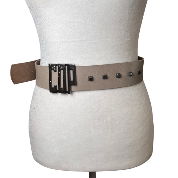 COP COPINE 100% Genuine Leather Studded Statement Belt Logo Women’s Sz Medium - Picture 1 of 10